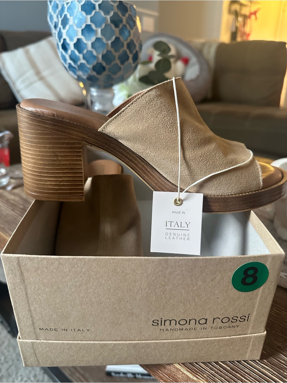 Tan Suede Block Heel Mule